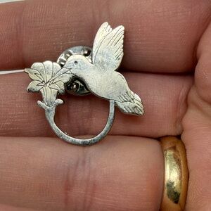 Hummingbird and Flower Metal Pinback Lapel Pin